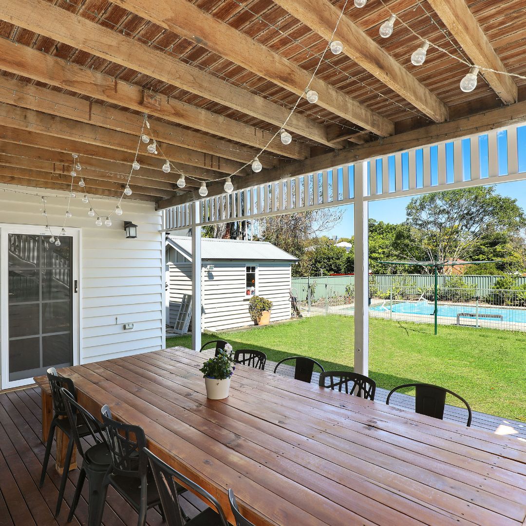 Deck with roof and bar set up